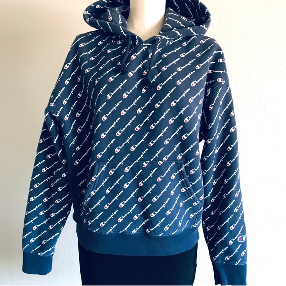 Champion Other - Champion All-Over Diagonal Logo Reverse Weave Hoody Sweatshirt Mens Size XL  EUC